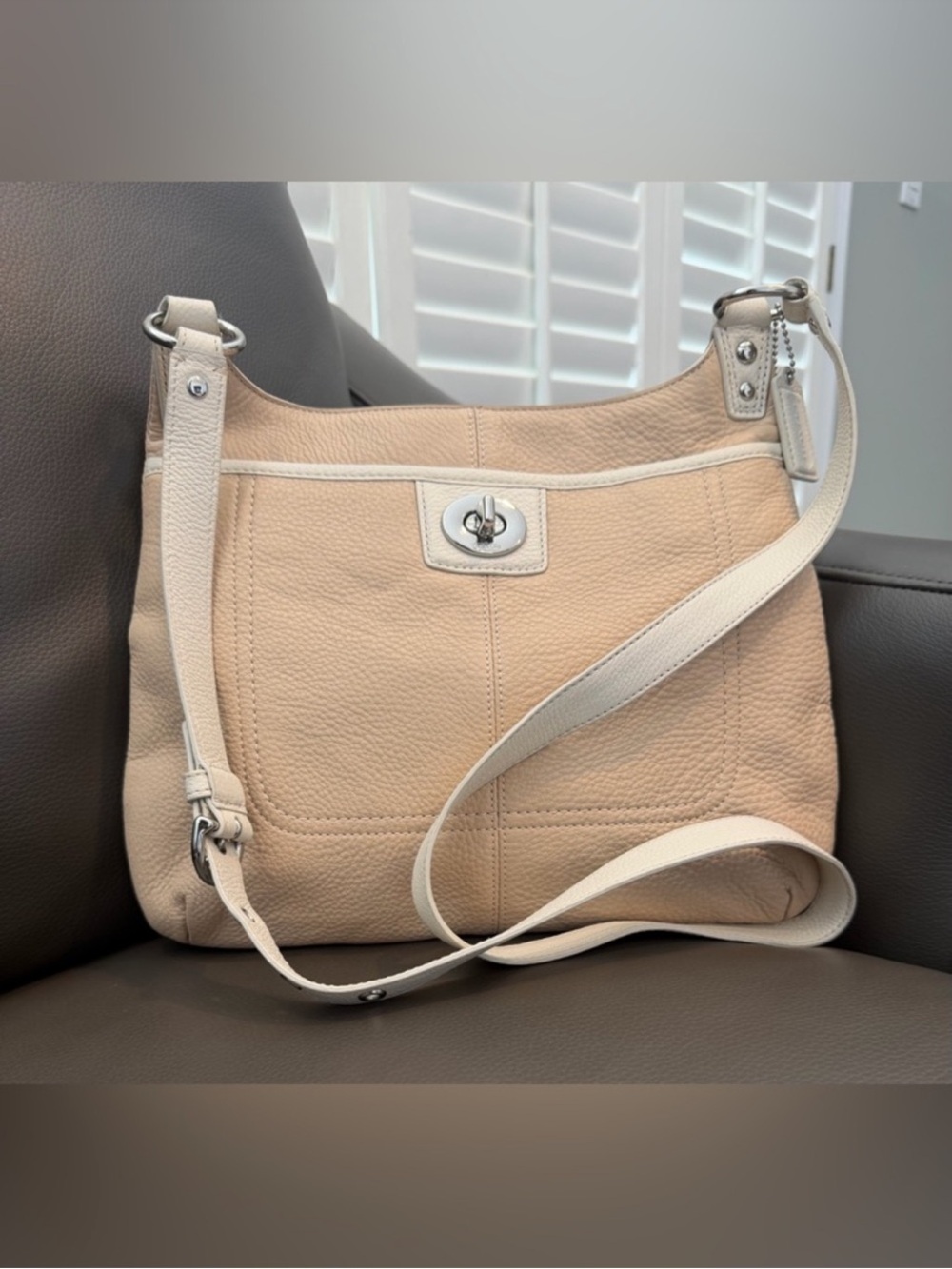Coach Penelope Beige and Cream Pebbled Leather Crossbody Bag - Picture 10 of 10
